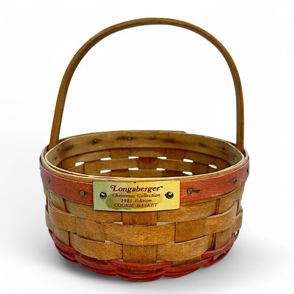VTG Longaberger 8" Handwoven Basket Brown & Red Christmas Cookies Retired 7 x 3 - Picture 1 of 6